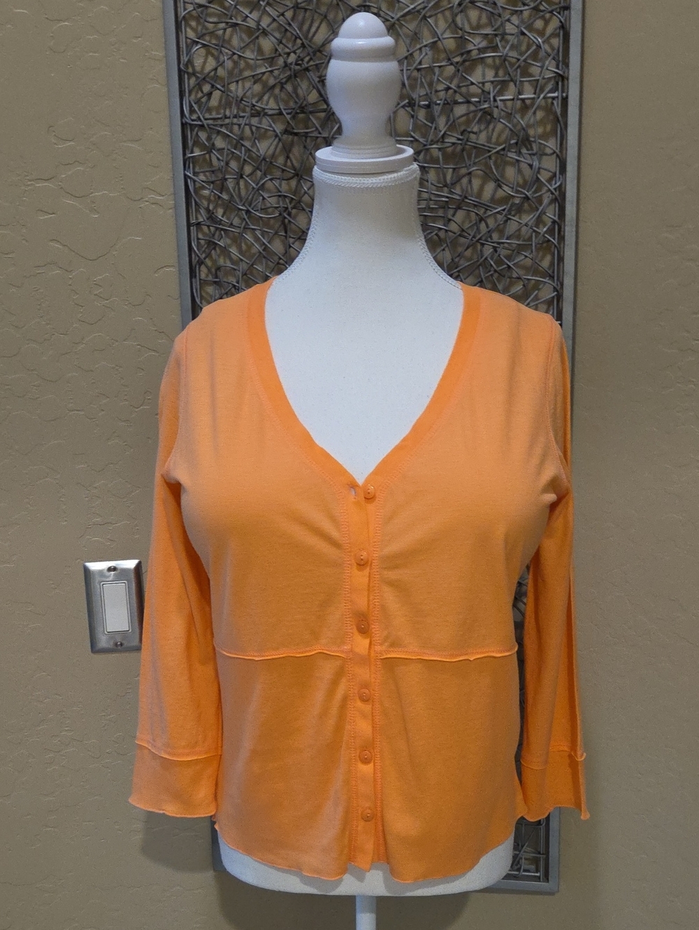J. Jill Women’s Whisper Cotton Knit Button Up Cardi in Sherbet Orange